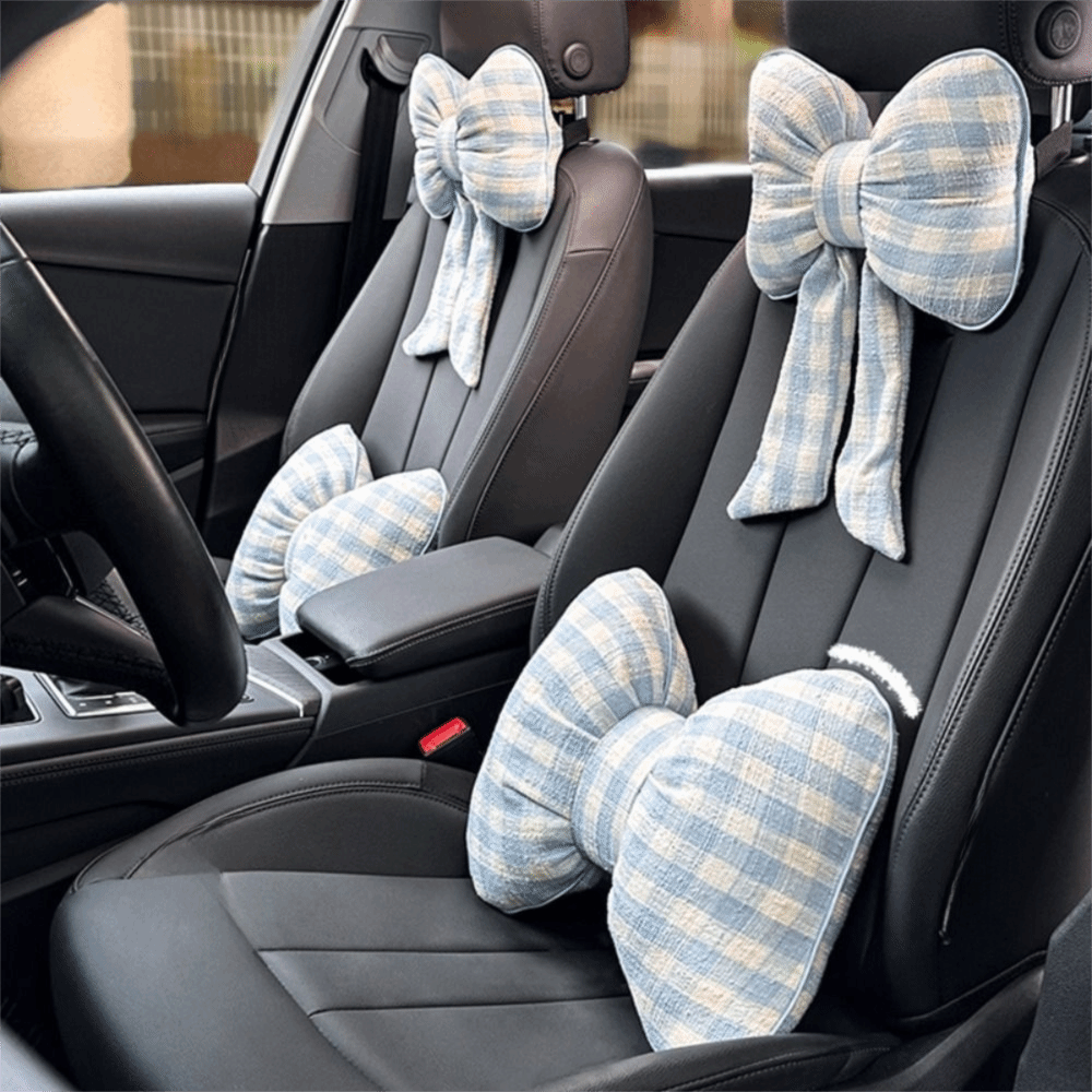Interior Design Grid - Pink Color Bowknot Pillows Plaid Interior