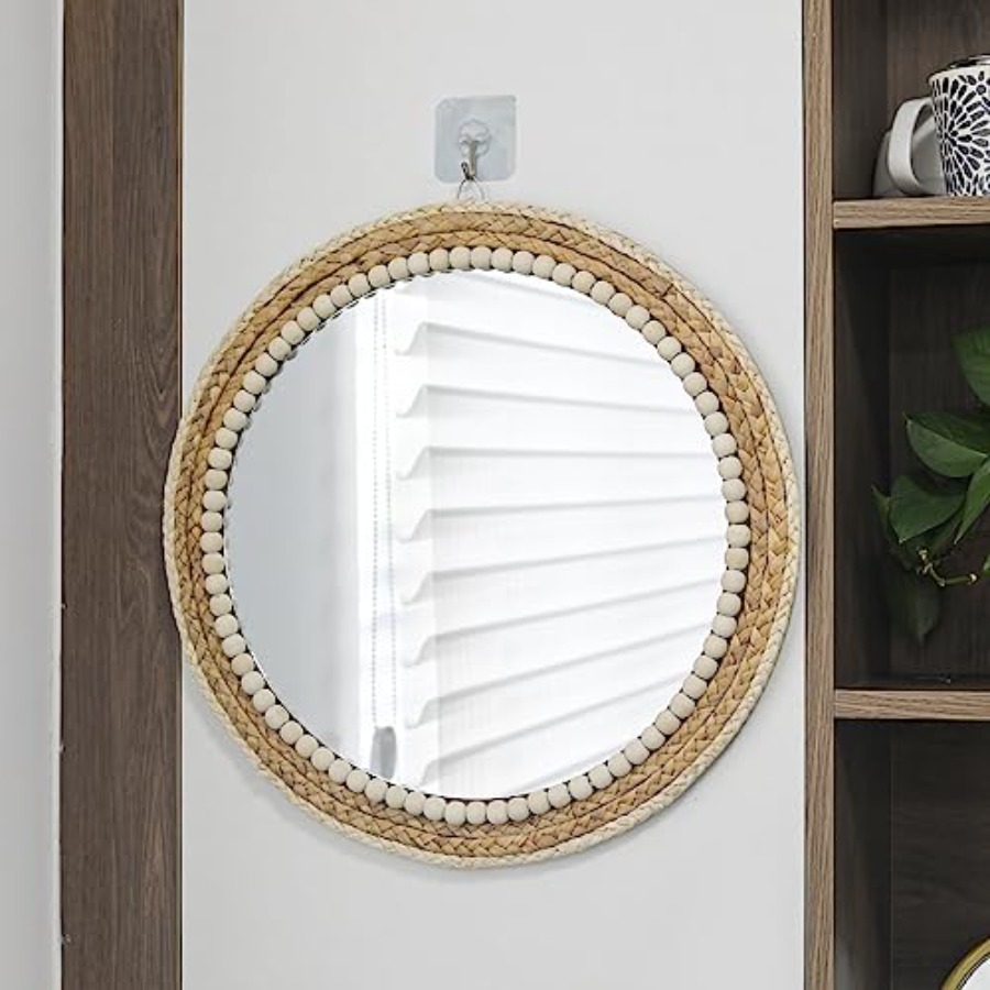 Boho Round Hanging Wall Mirror - Rattan Mirror Round のレビューと価格