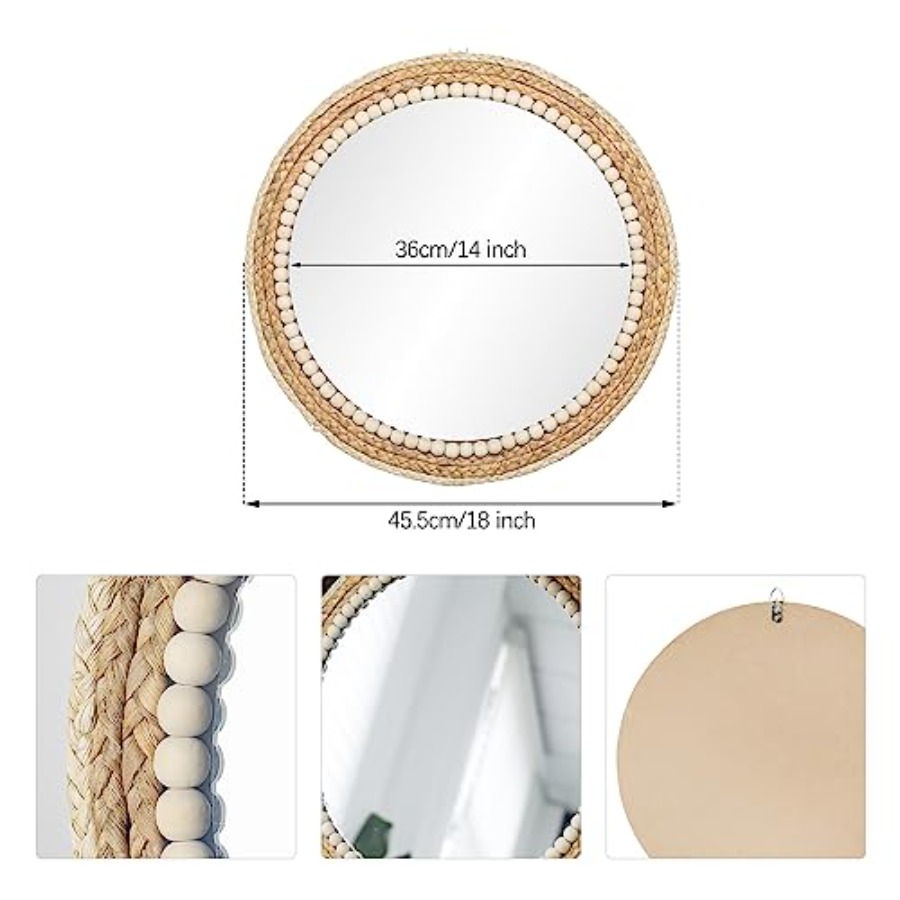 Boho Round Hanging Wall Mirror - Rattan Mirror Round のレビューと価格