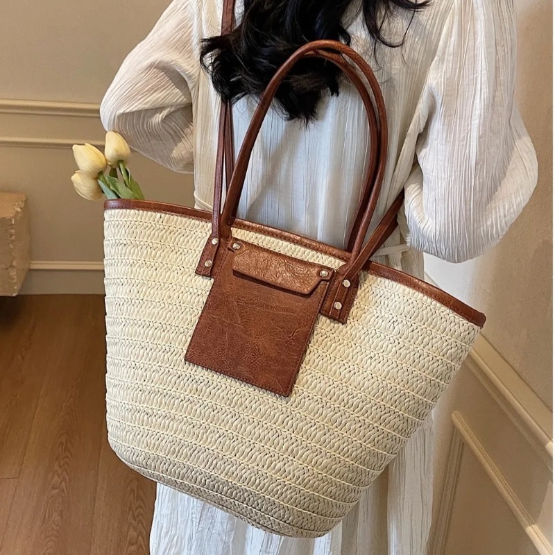 Woven Shoulder Bag Straw Baske - Interior Design Vintage Style のレビューと価格