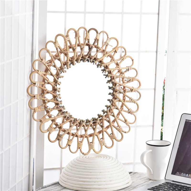 40Cm Nordic Wicker Wall-Mounte - Rattan Mirror Round のレビューと価格