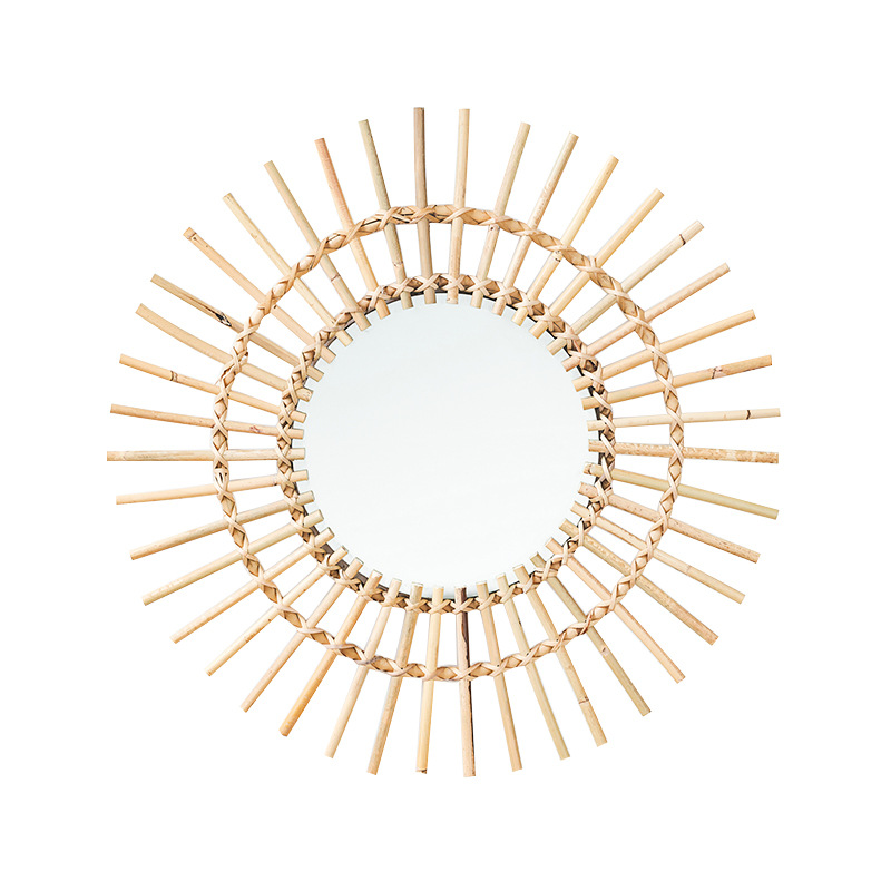 Rattan hanging wall Nordic hom - Rattan Mirror Round のレビューと価格