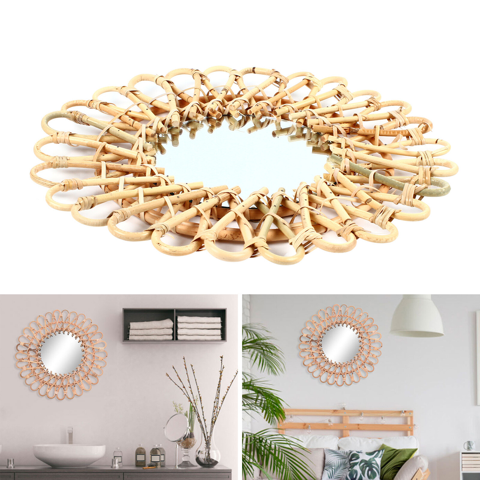 Hanging Wall Round Mirror Home - Rattan Mirror Round のレビューと価格