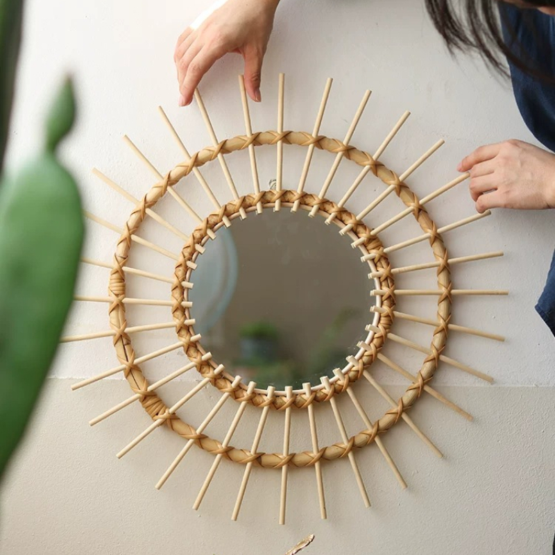 Creative Rattan Round Decorati - Rattan Mirror Round のレビューと価格