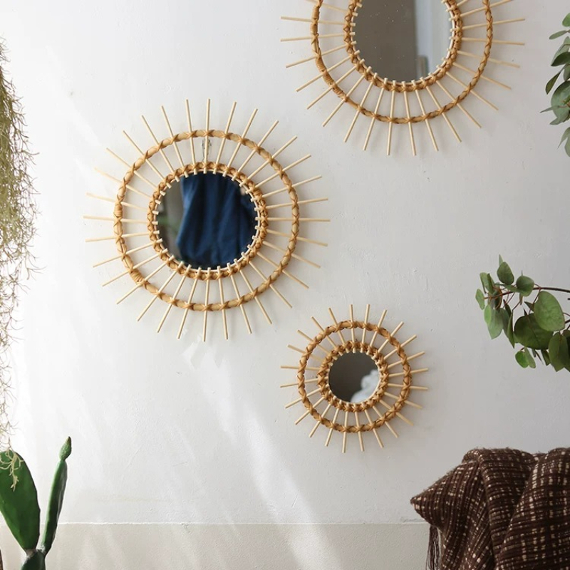 Creative Rattan Round Decorati - Rattan Mirror Round のレビューと価格