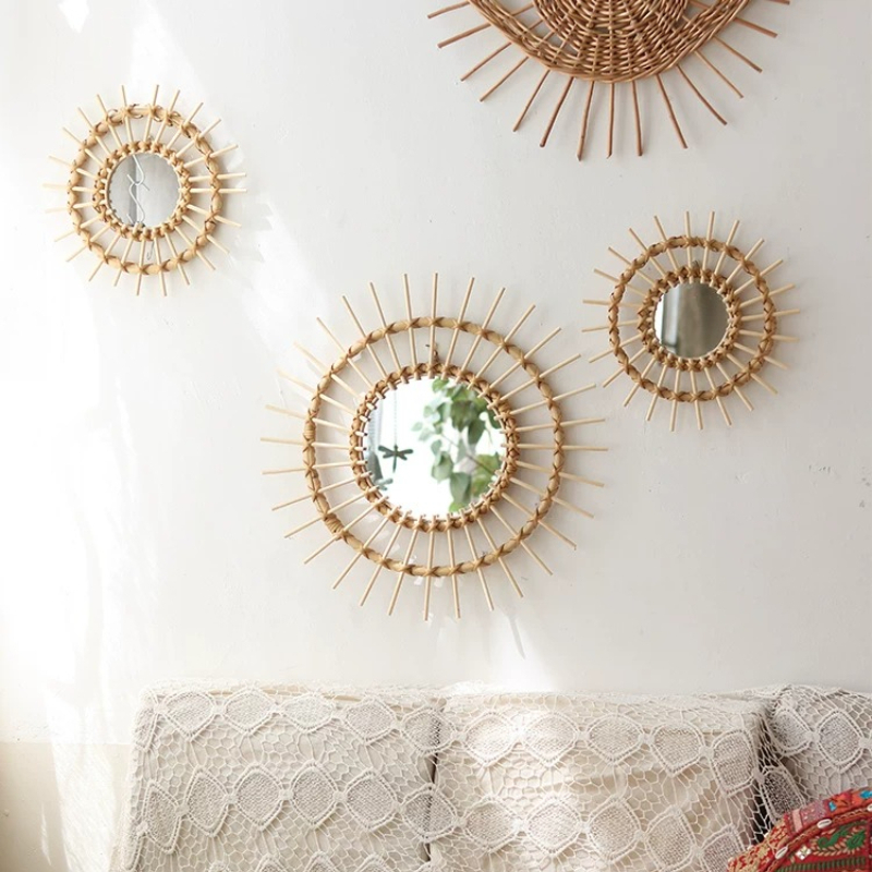Creative Rattan Round Decorati - Rattan Mirror Round のレビューと価格