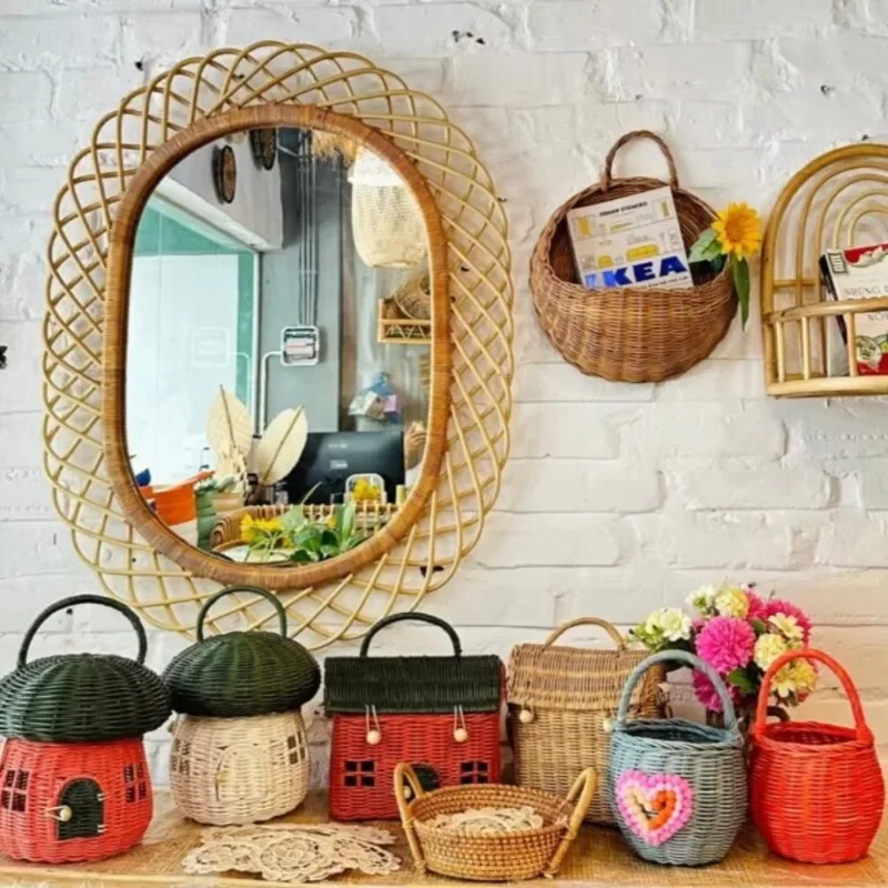 Modern round rattan wall mirro - Rattan Mirror Round のレビューと価格